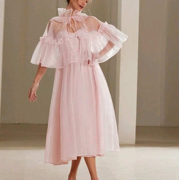 Dresses & Skirts - Palace Style Vintage Romantic Woman's 2-Piece Set: Flowy Organza Long Dress